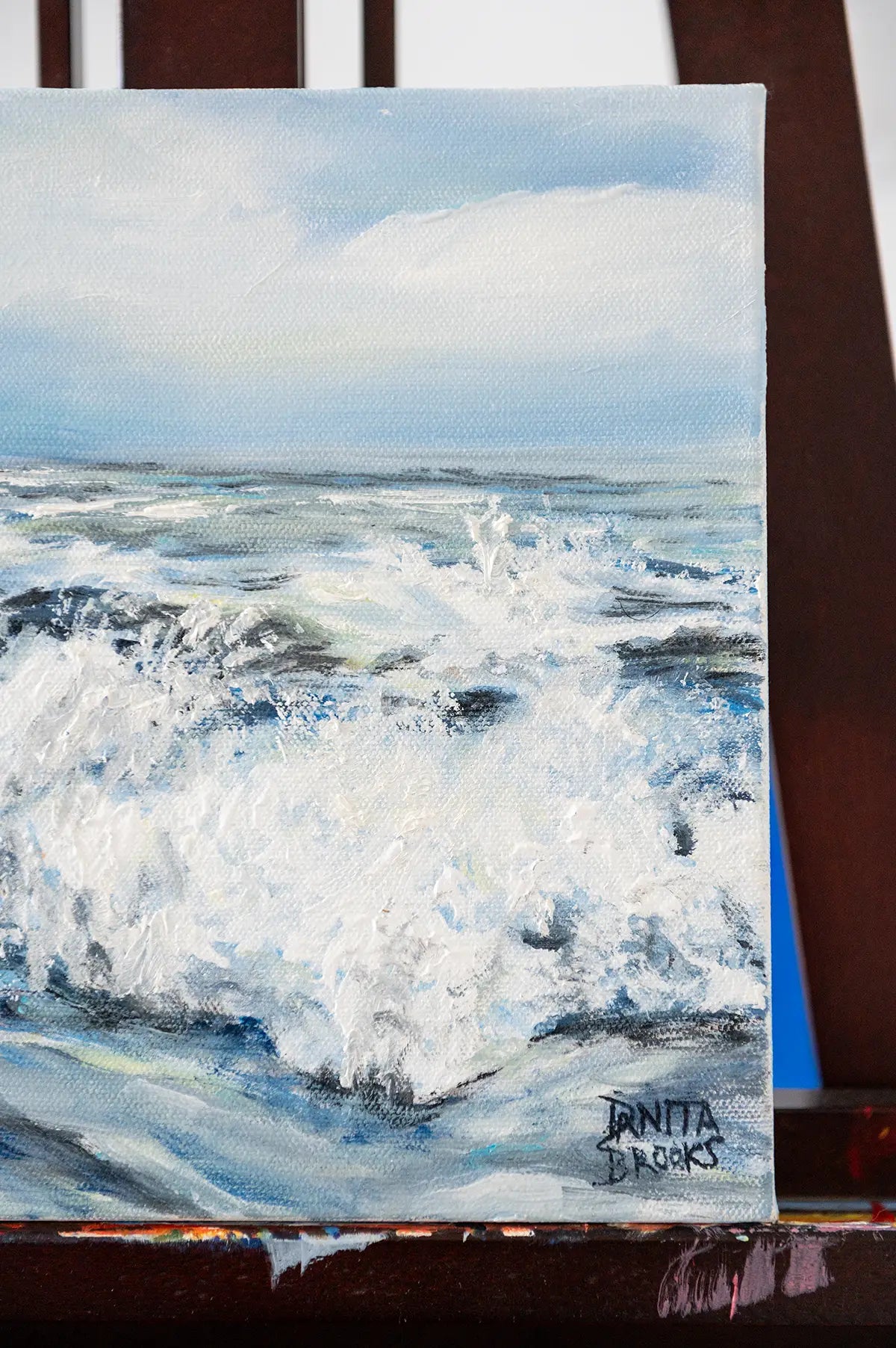 Signature and canvas edge detail of "Alive" original painting on 1.5-inch gallery wrapped canvas