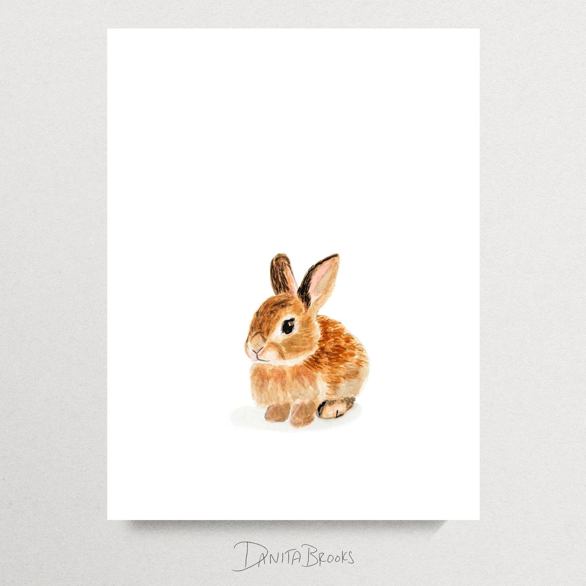 Unframed baby bunny watercolor painting – gentle rabbit print for woodland nursery or playroom