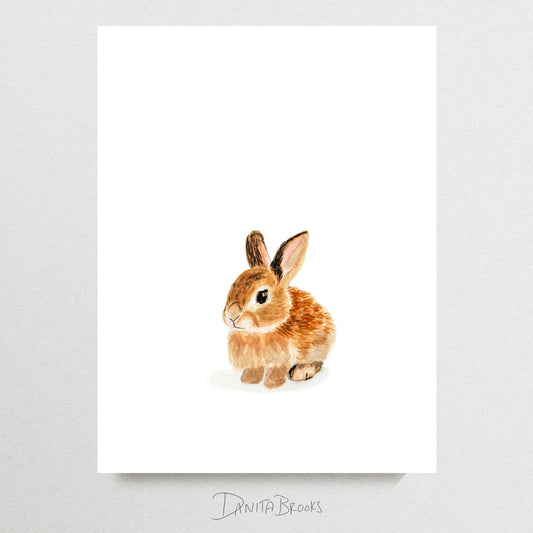 Unframed baby bunny watercolor painting – gentle rabbit print for woodland nursery or playroom