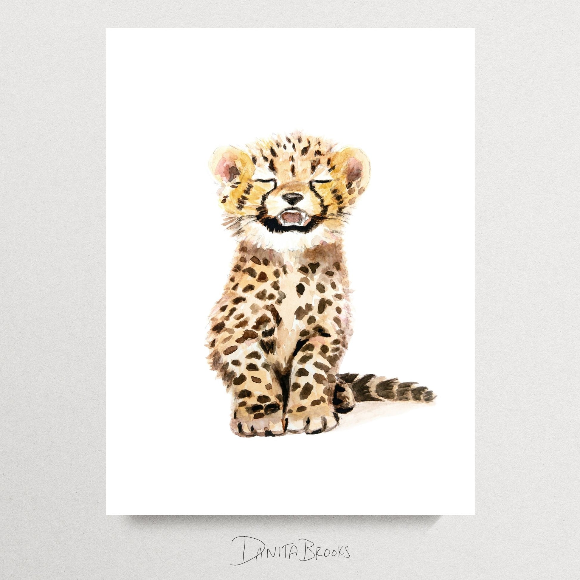 Unframed baby cheetah art print – safari nursery animal decor for baby girls