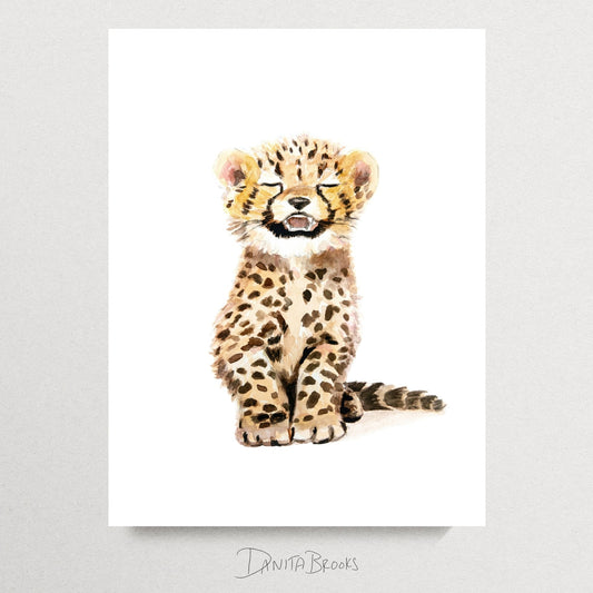 Unframed baby cheetah art print – safari nursery animal decor for baby girls