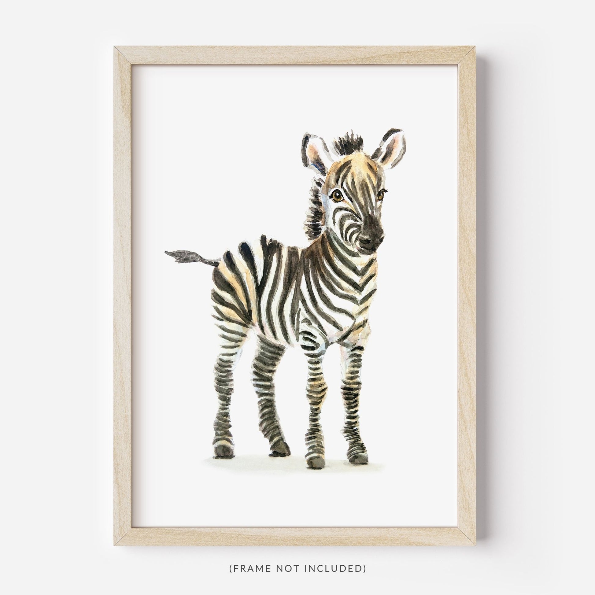 Watercolor zebra nursery art print framed – safari baby animal wall decor for kids room