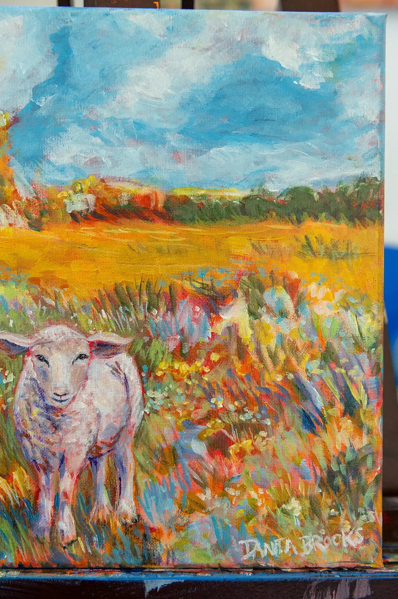 Close-up of painting signature and canvas texture on “Beloved” original artwork by Danita Brooks