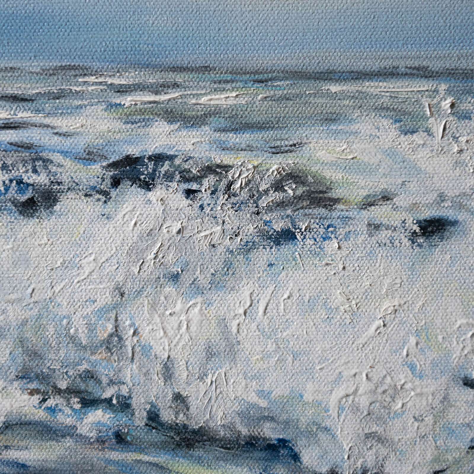 Close-up of wave detail and brush textures in the oil painting "Alive" by Danita Brooks
