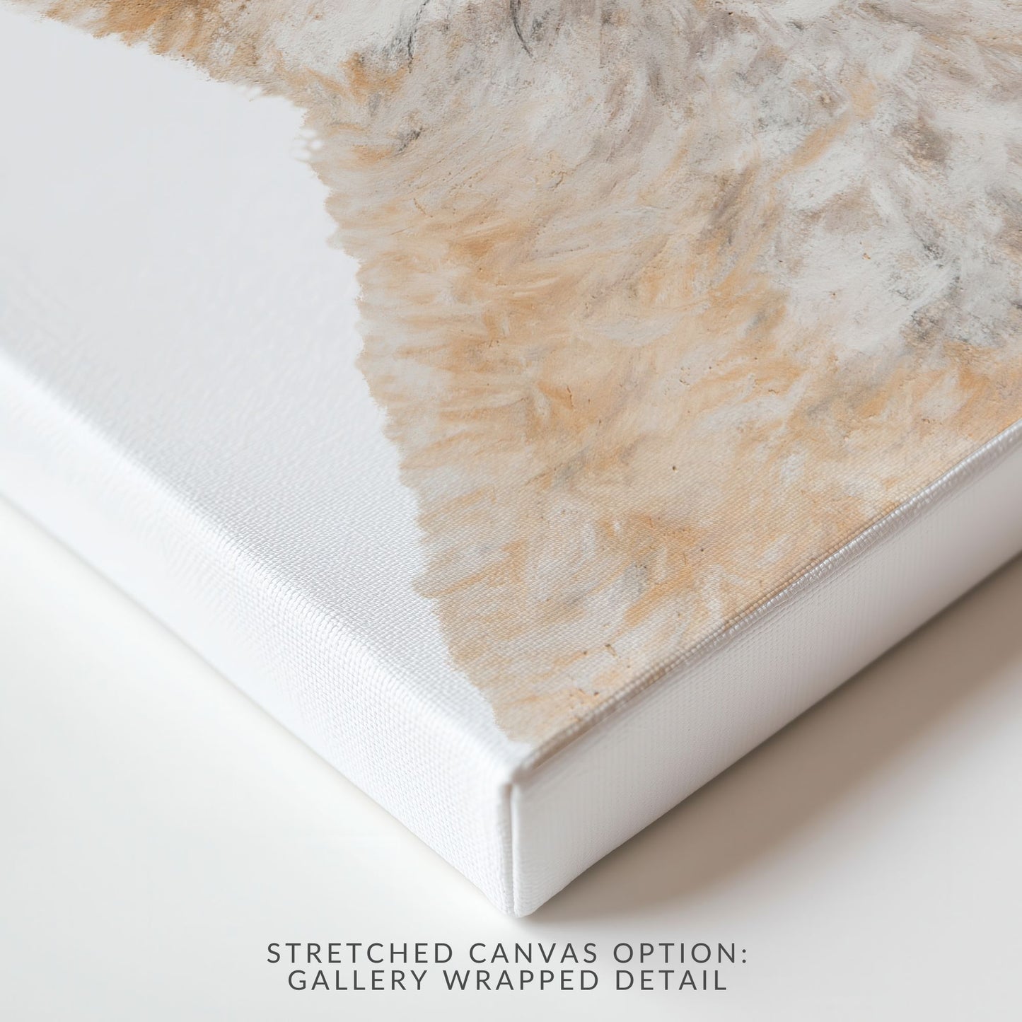 Stretched canvas with gallery wrapped detail on a white background
