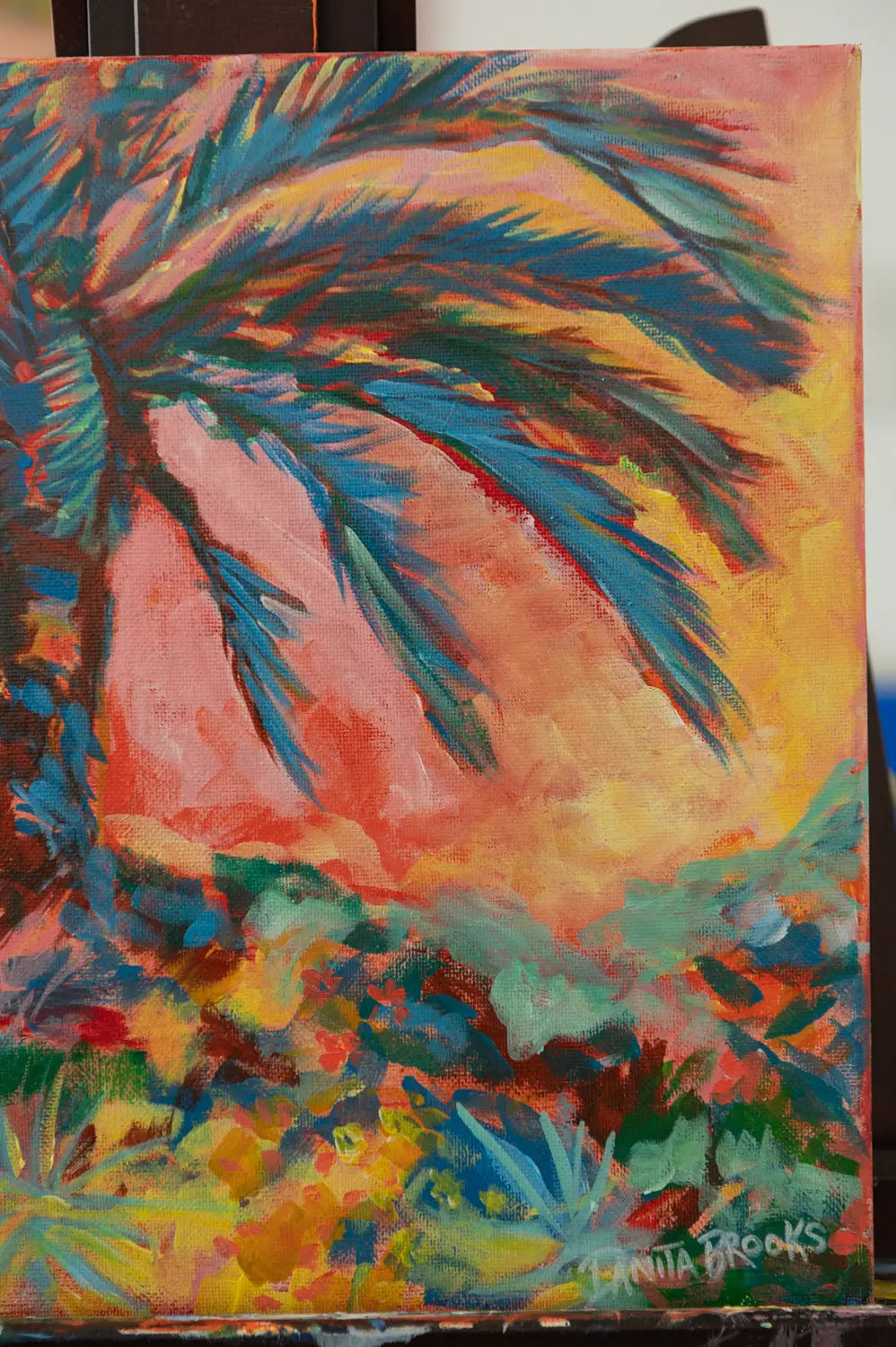 Artist signature and frame edge of "Everlasting Sunset" original painting