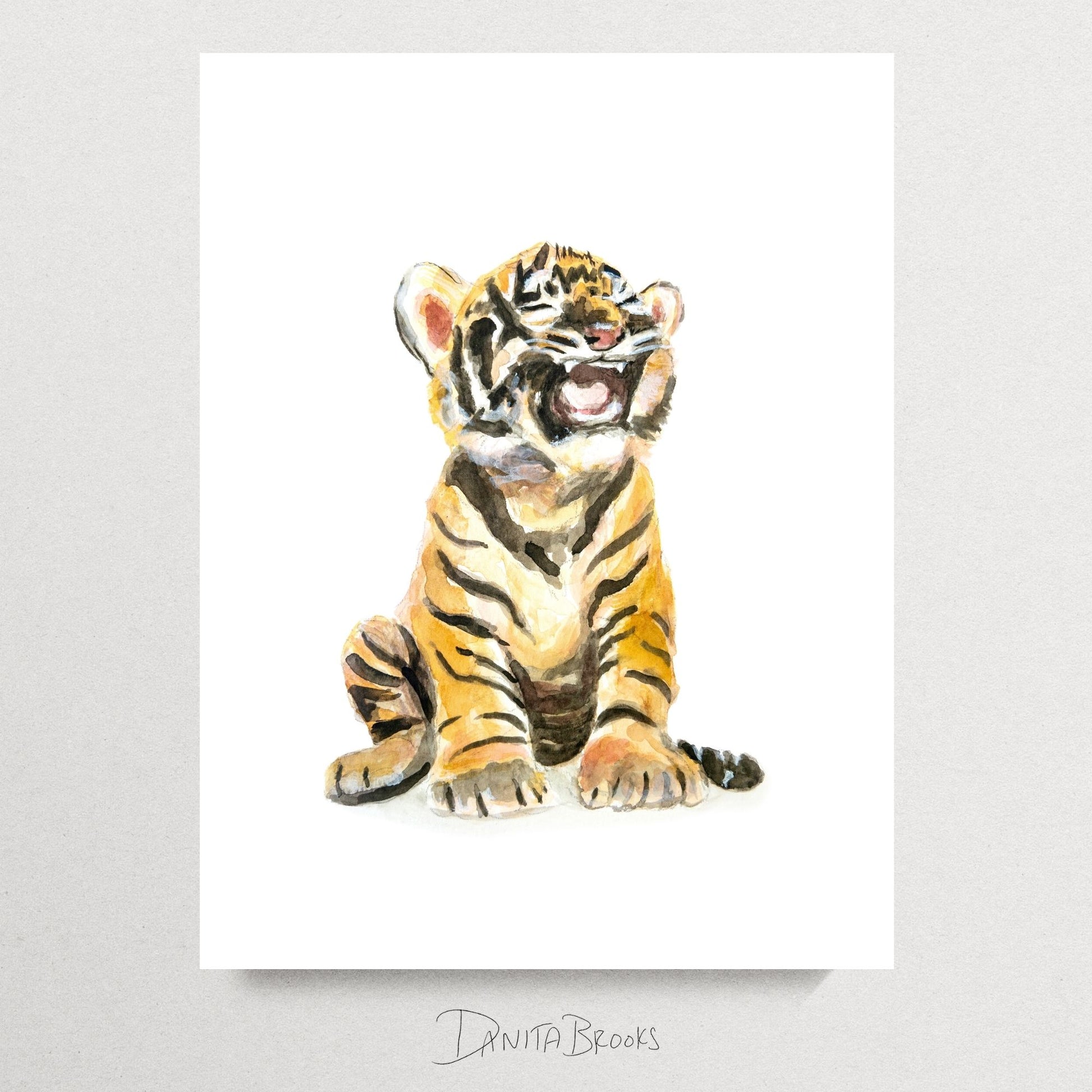 Unframed baby tiger watercolor print – jungle animal wall art for safari-themed nursery