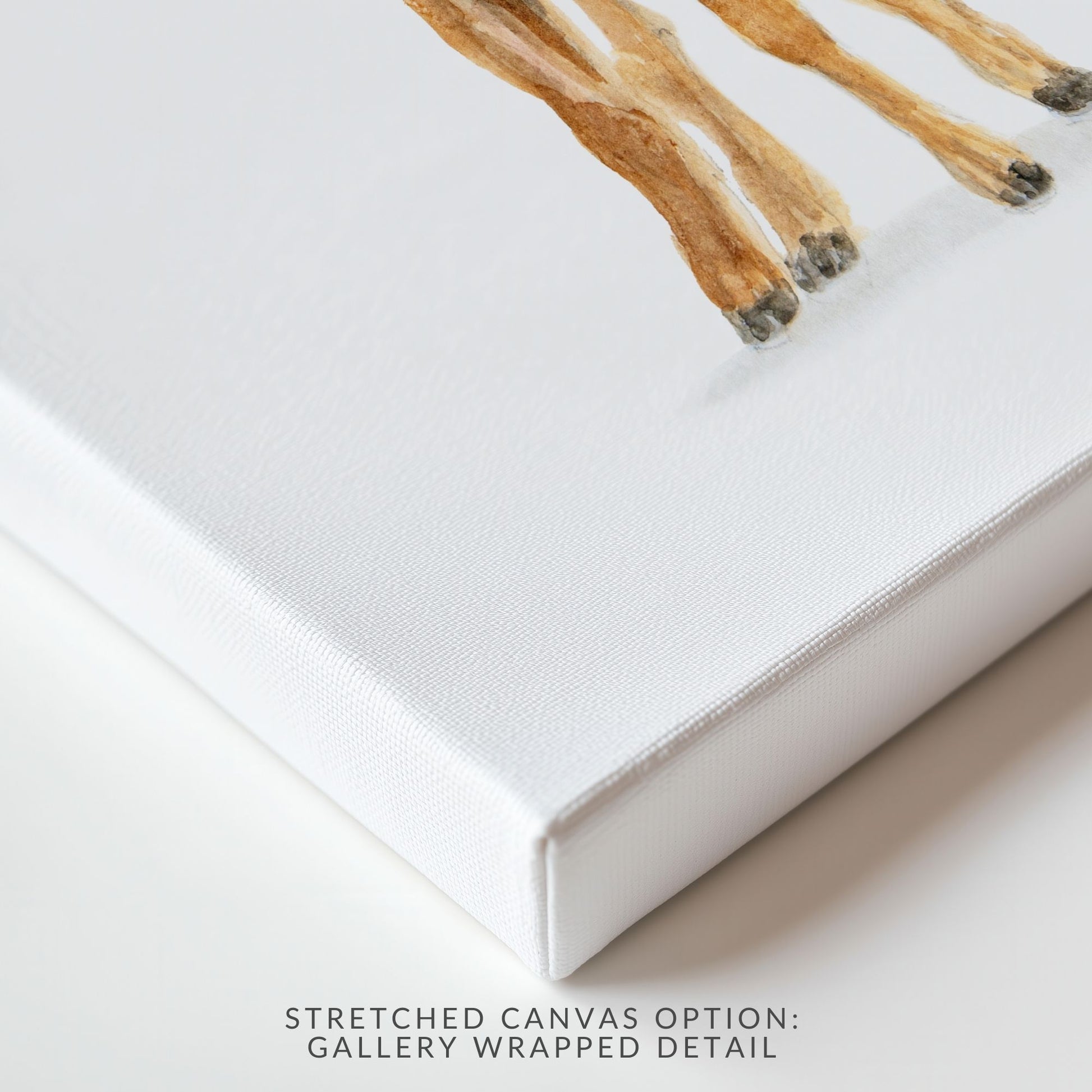 Close up view of stretched canvas option of baby deer art print showing soft brushstrokes and gentle woodland design