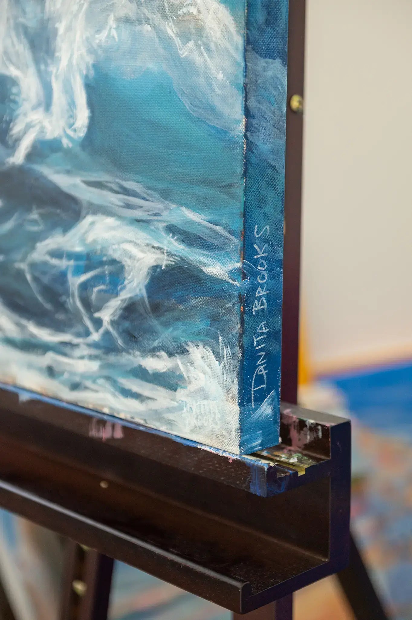 Signature on the bottom corner and side of "Nanosecond" original acrylic painting on 1.5-inch gallery wrapped canvas