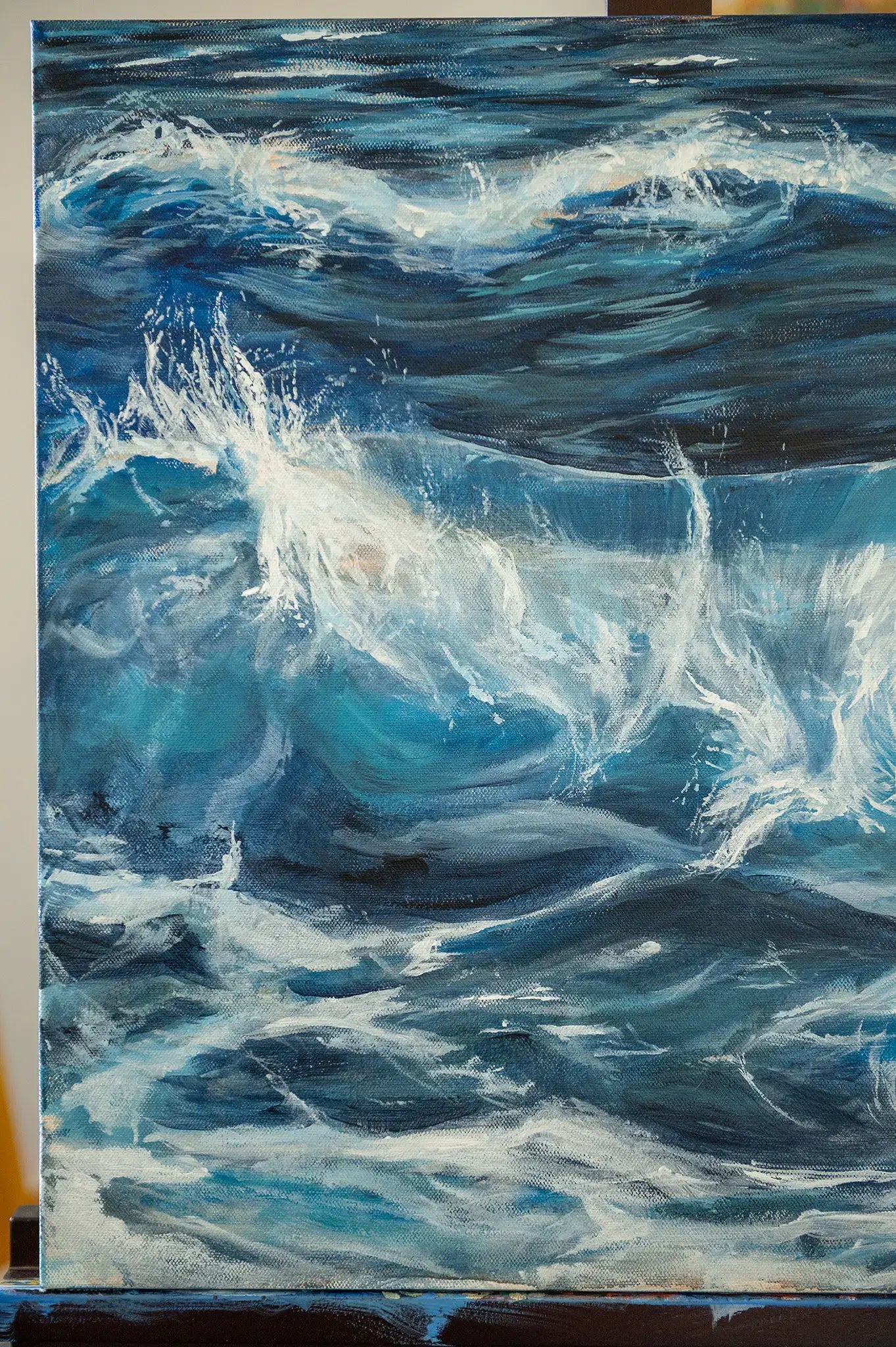 Details of "Nanosecond" original acrylic ocean wave painting on 1.5-inch gallery wrapped canvas