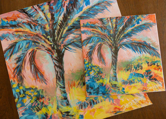 Original paintings vs Prints here is a palm tree art print reproduced from an original painting, printed on high-quality rolled canvas for coastal home decor.