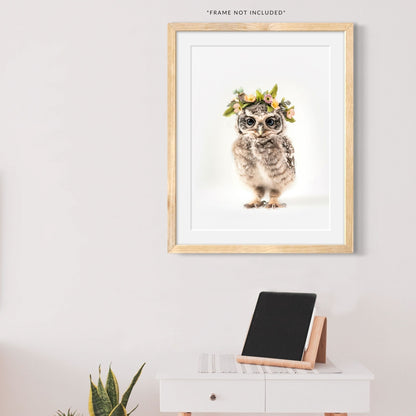 Standing Owl Flower Crown Print