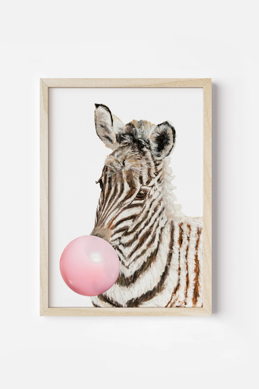 a picture of a zebra holding a pink balloon