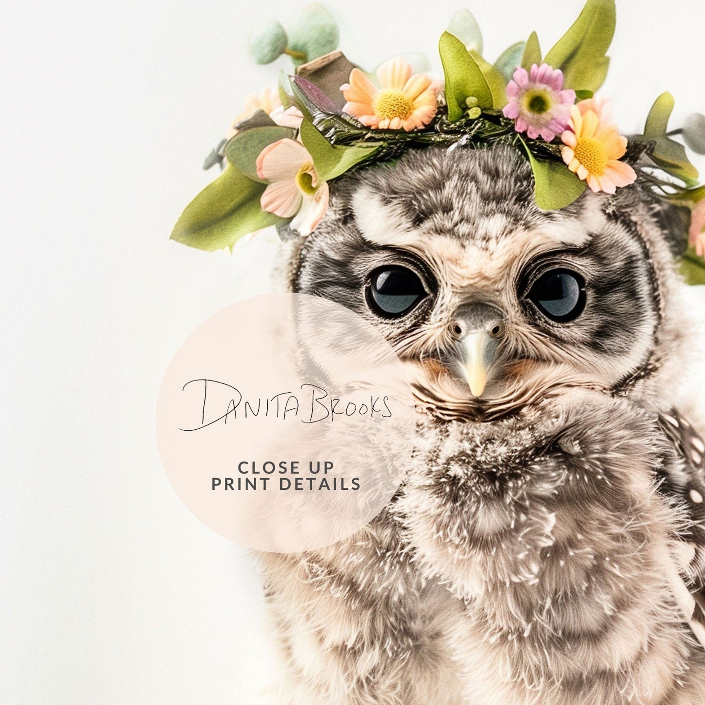 Standing Owl Flower Crown Print