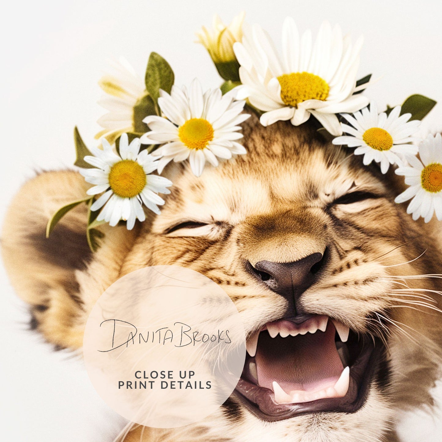 Lion Cub Flower Crown Print