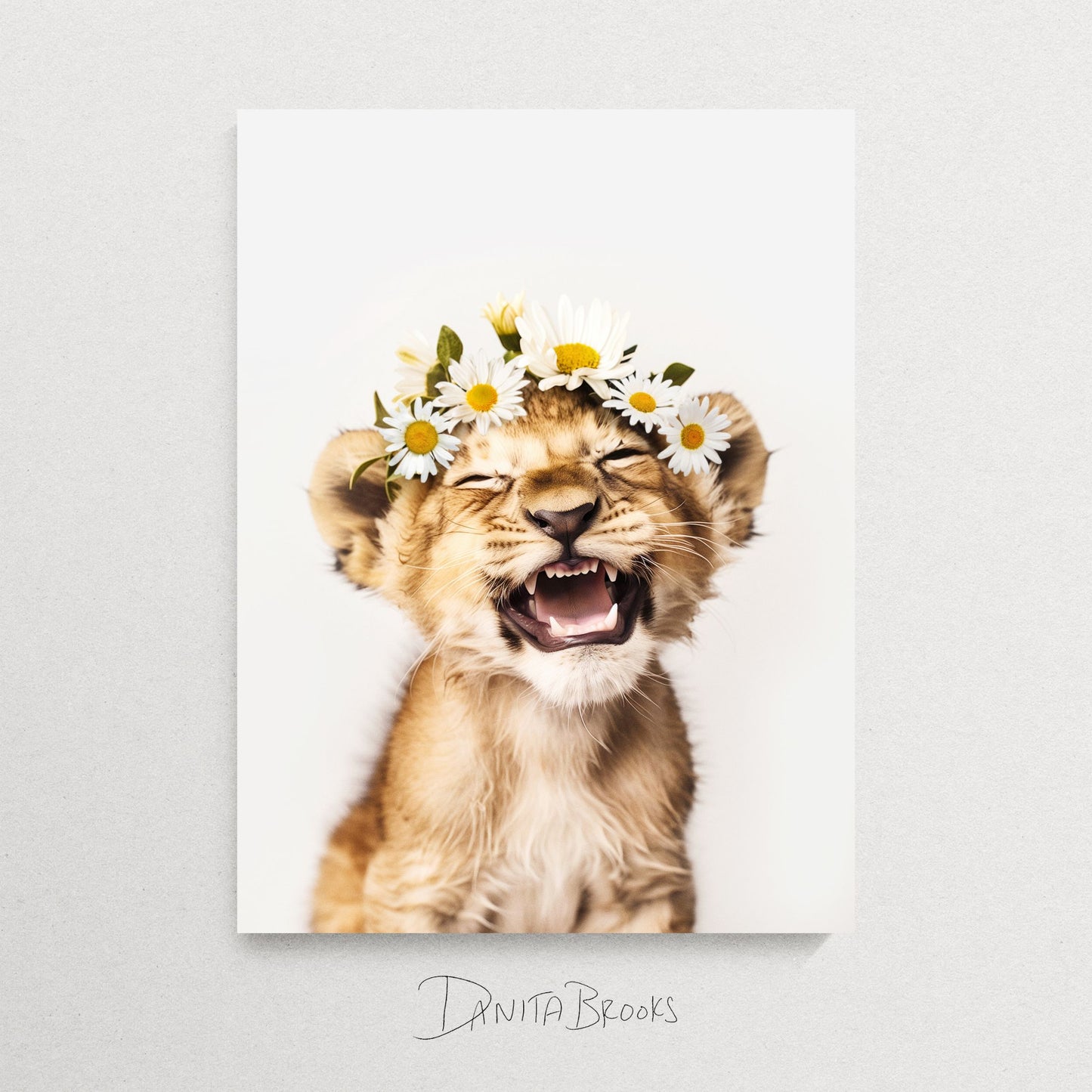 Lion Cub Flower Crown Print