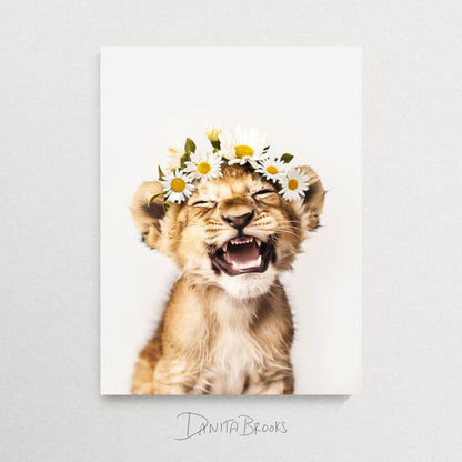 Lion Cub Flower Crown Print