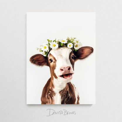 Cow Flower Crown Print