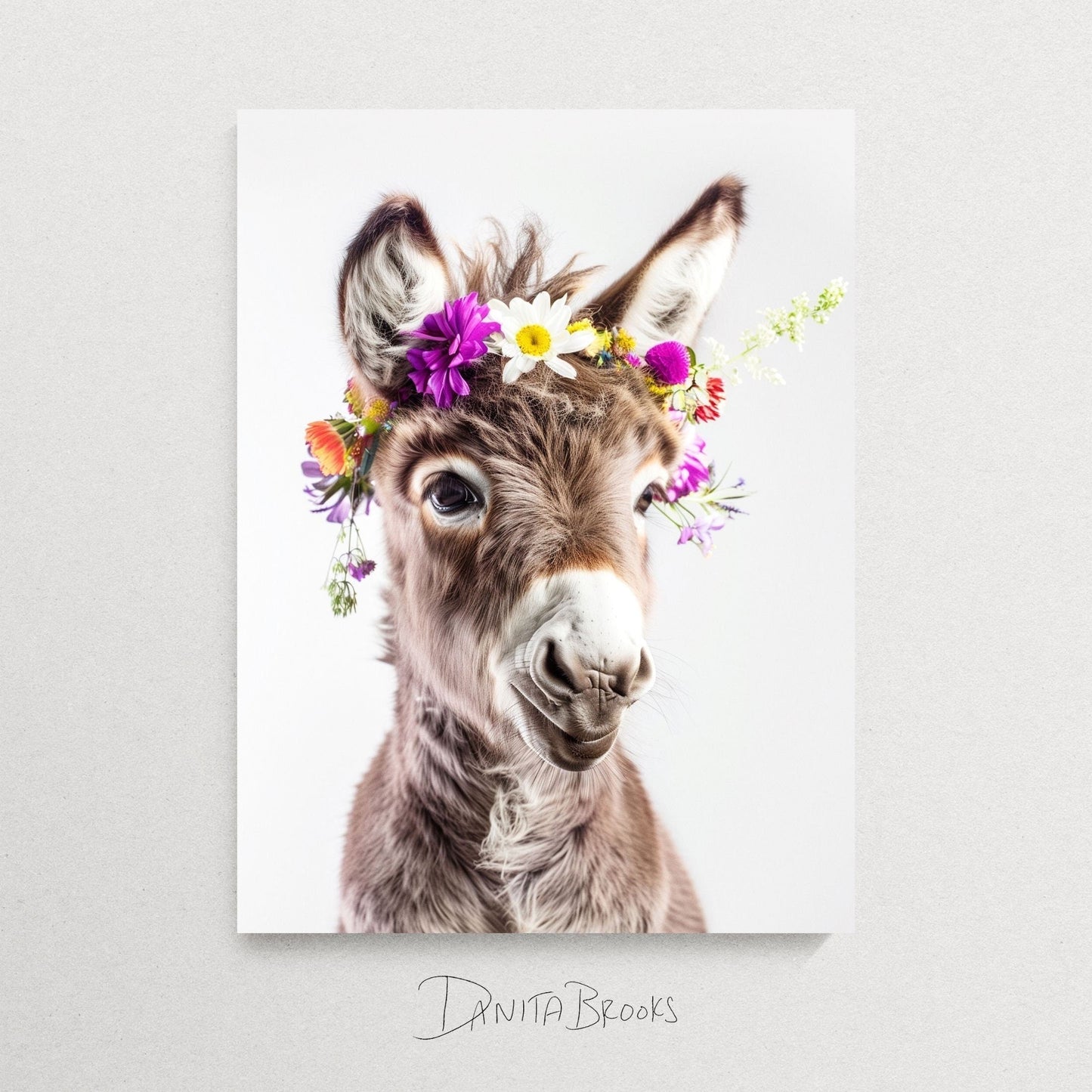 Flower Crown Baby Donkey Portrait