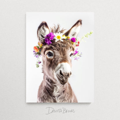 Flower Crown Baby Donkey Portrait