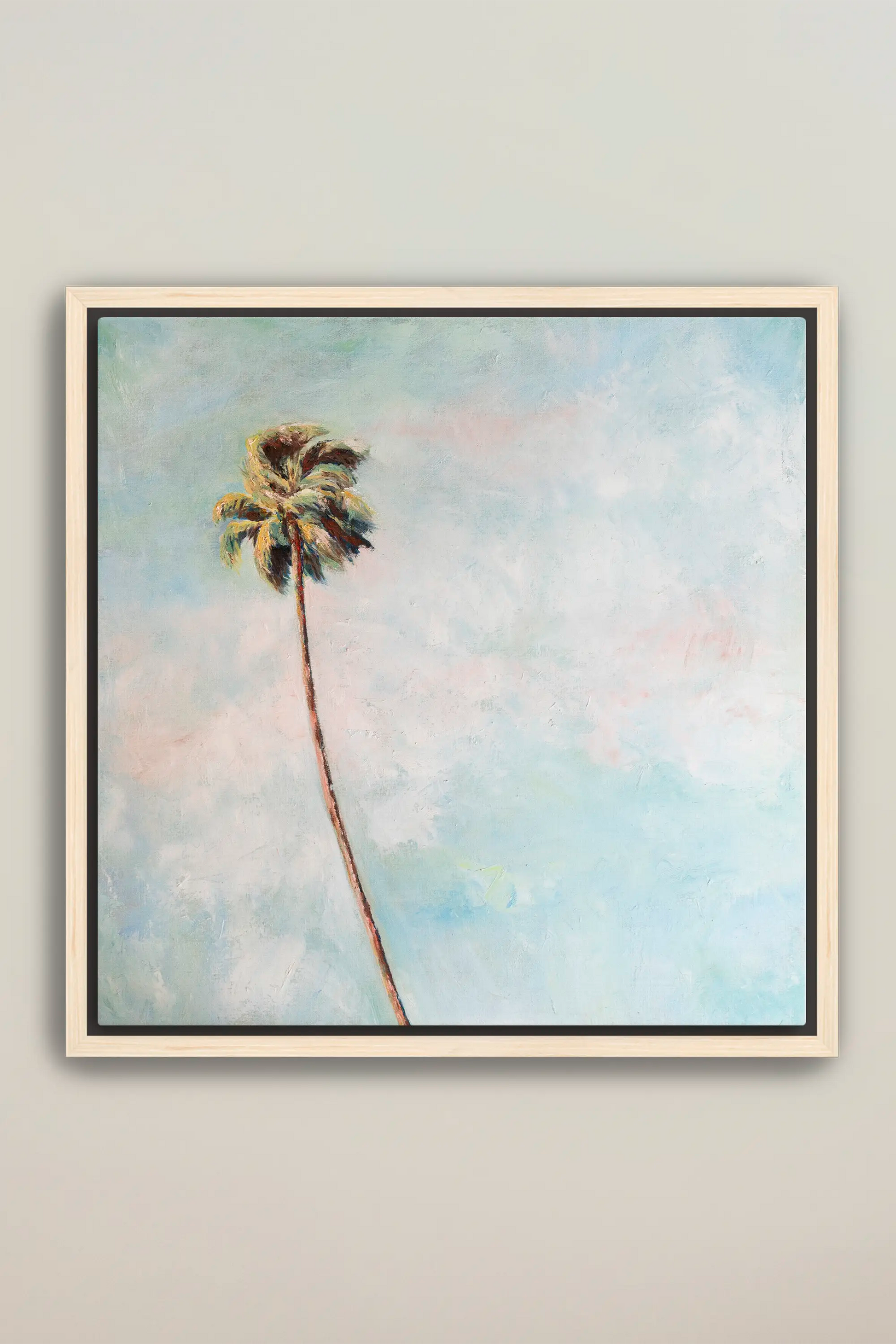 a painting of a palm tree on a wall