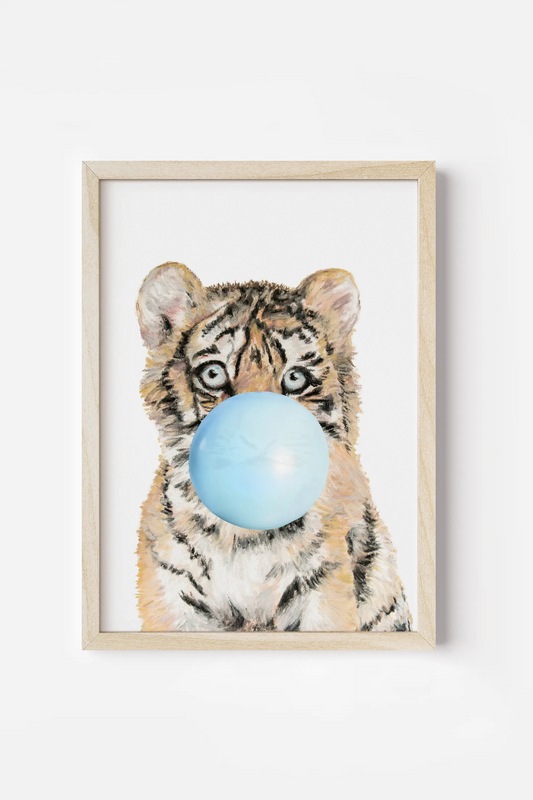 a picture of a tiger with a bubble in it's mouth