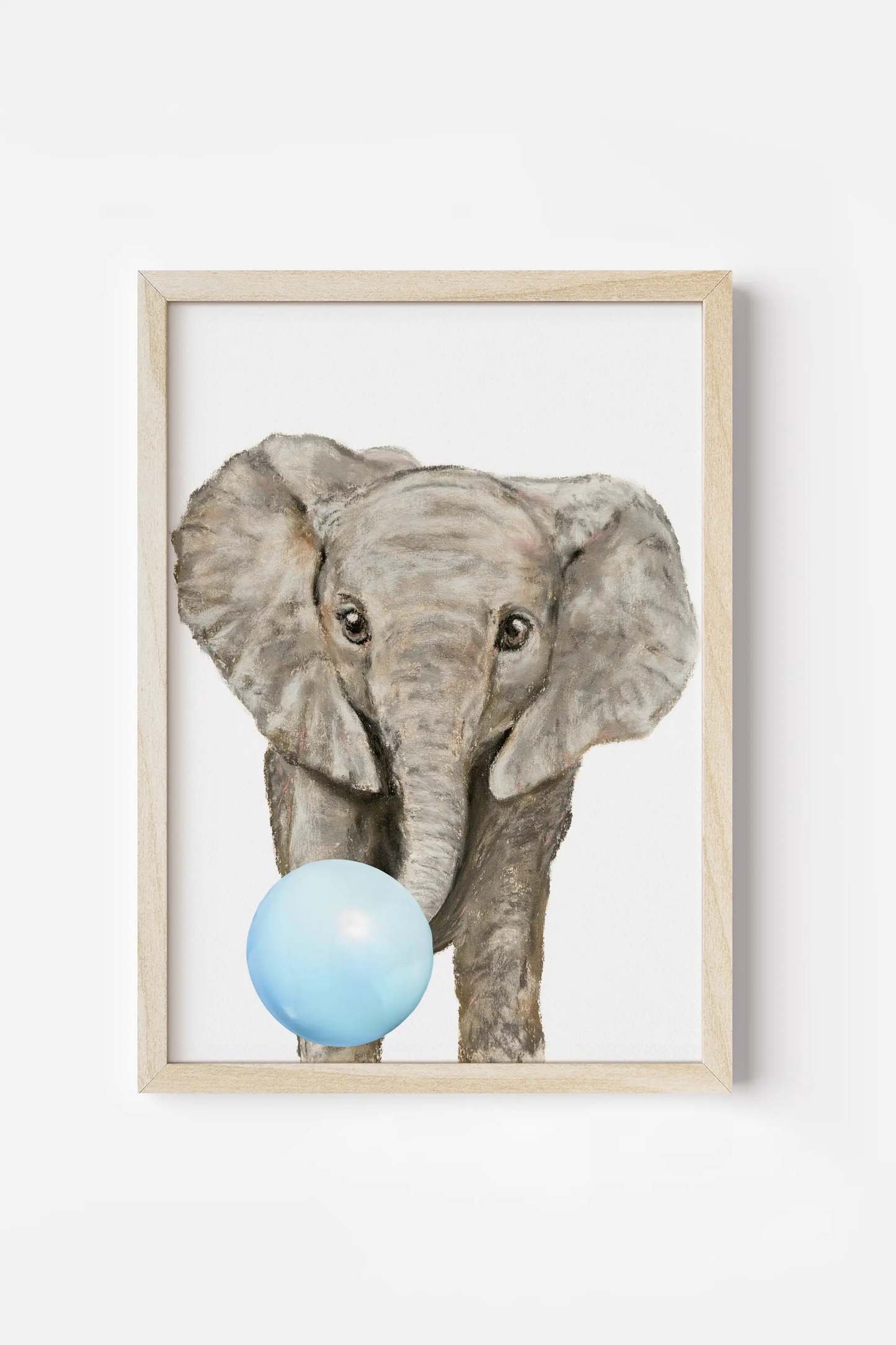 a picture of an elephant holding a blue balloon