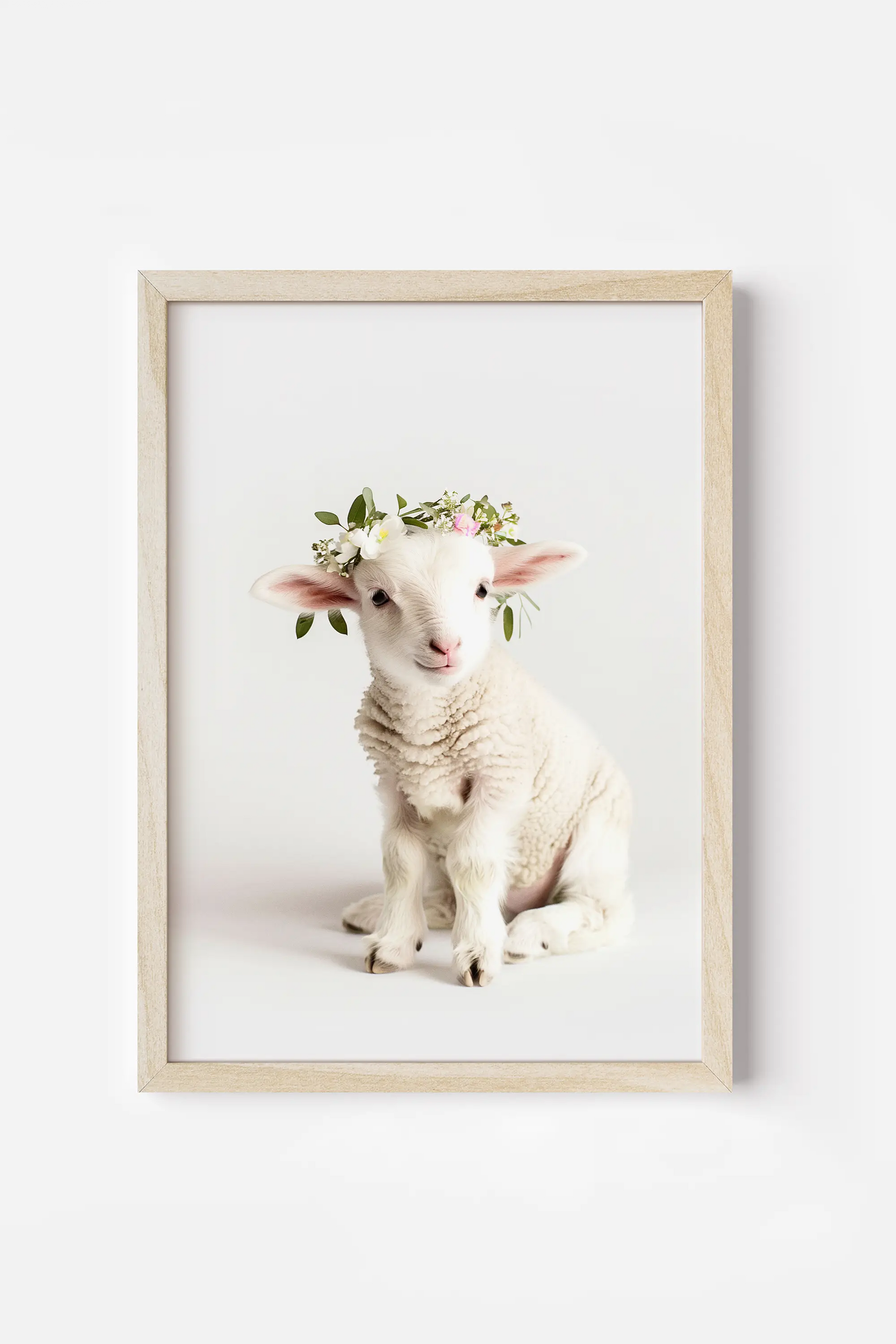 a sheep with a flower crown on its head