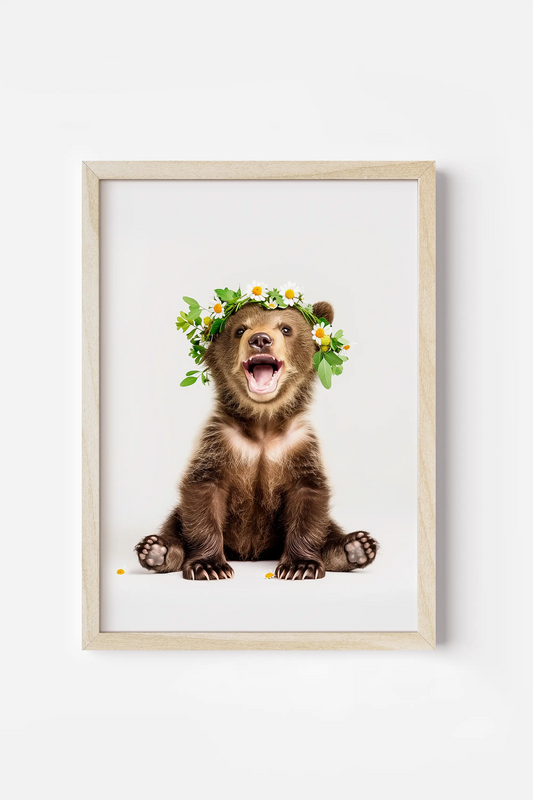 a picture of a bear wearing a flower crown