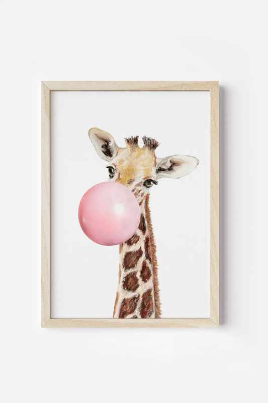 a picture of a giraffe holding a pink balloon