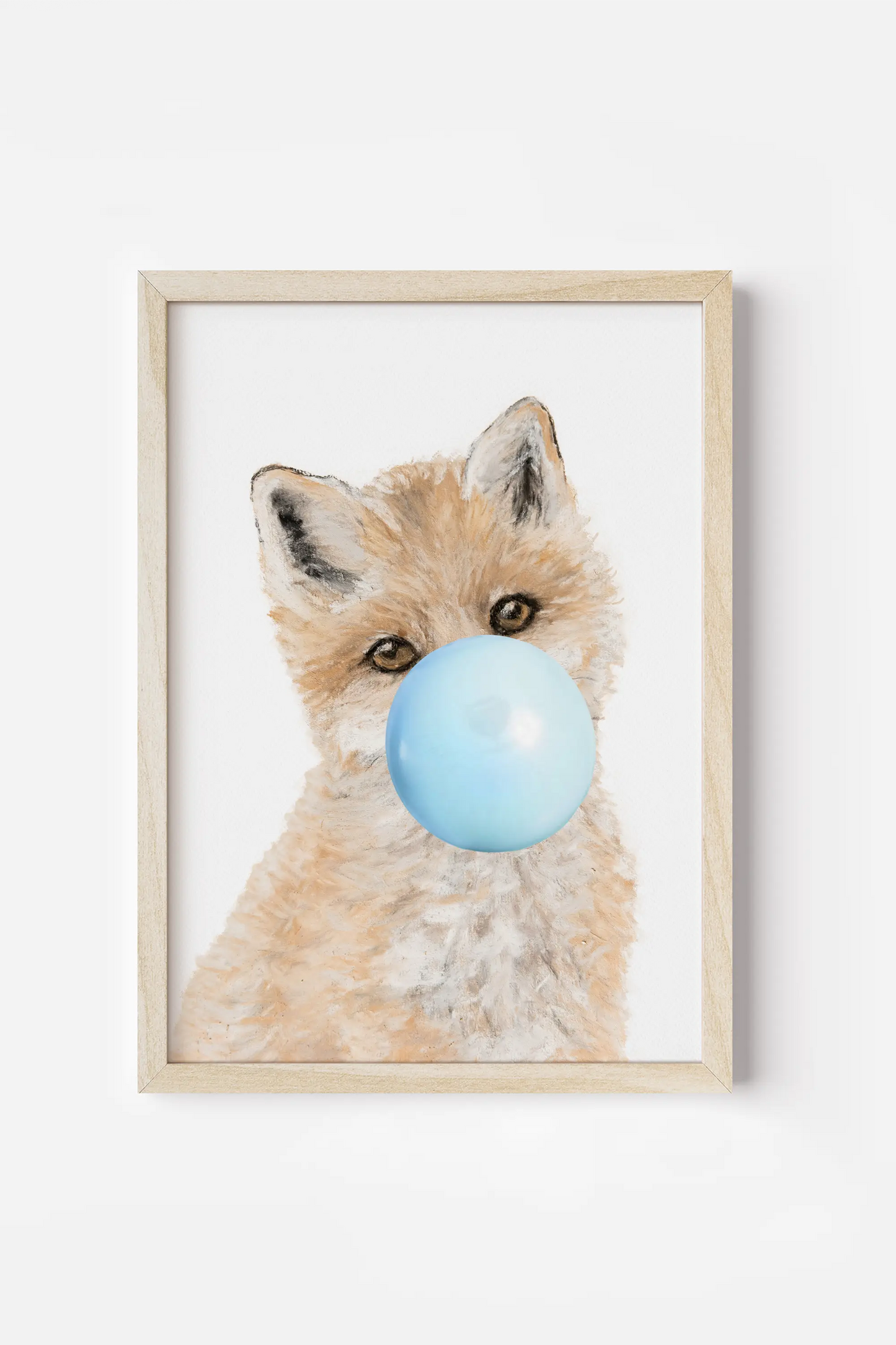 a picture of a fox with a bubble in its mouth