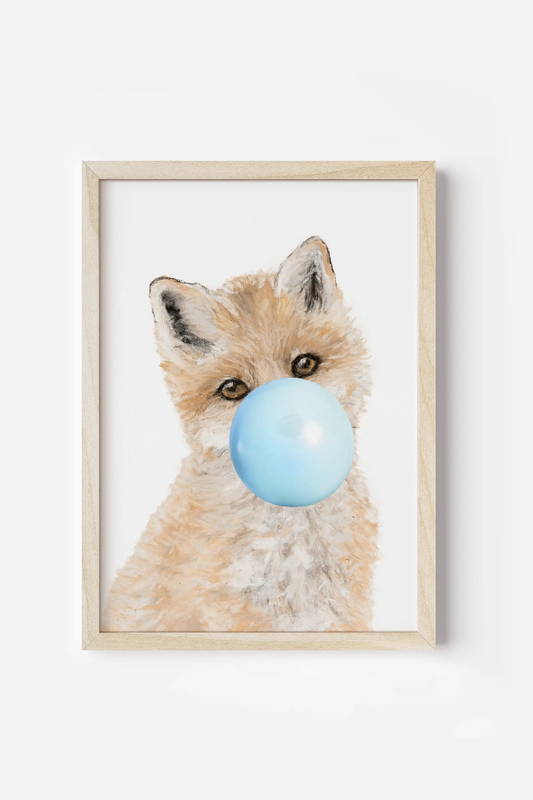 a picture of a fox with a bubble in its mouth