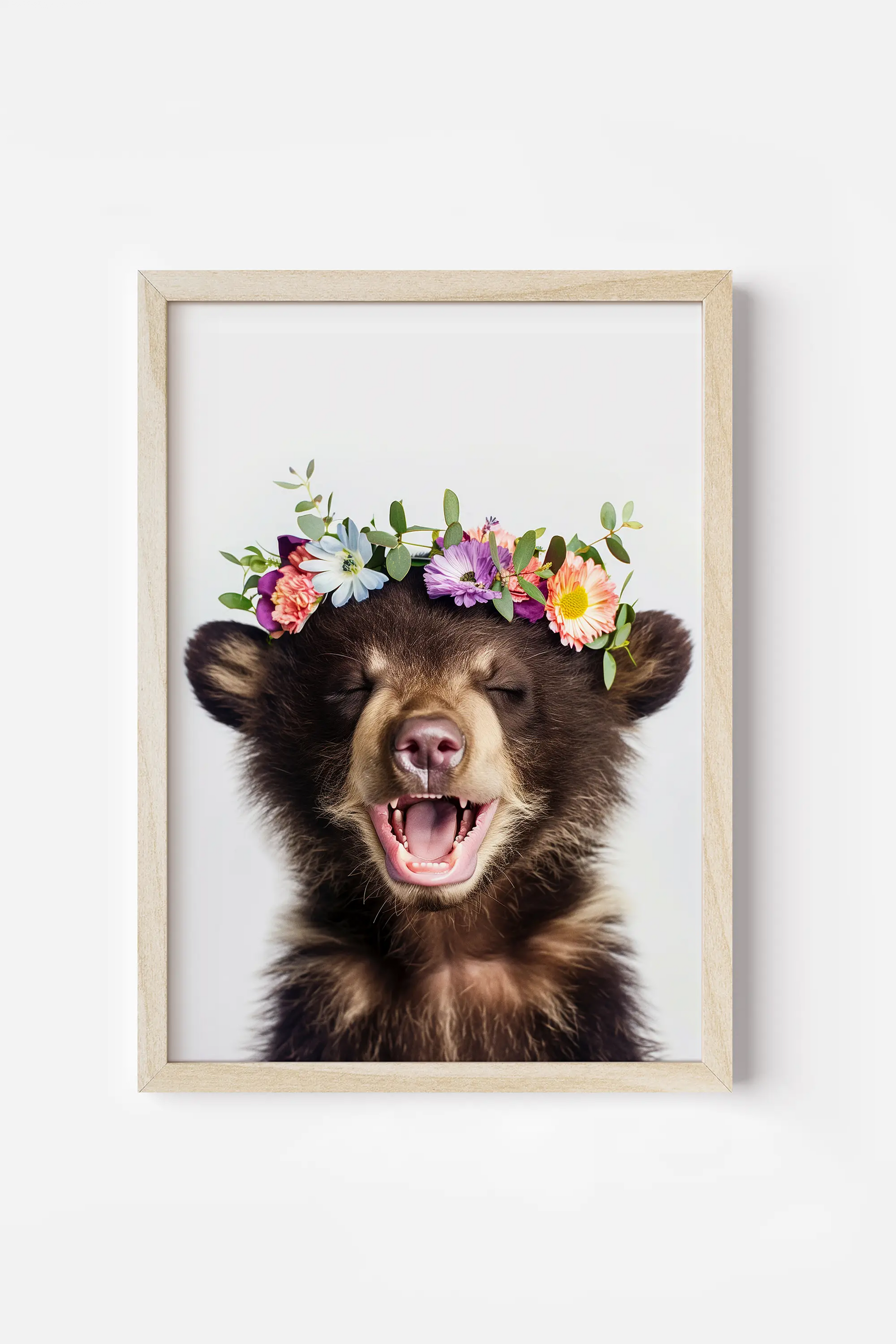 a picture of a bear with a flower crown on its head