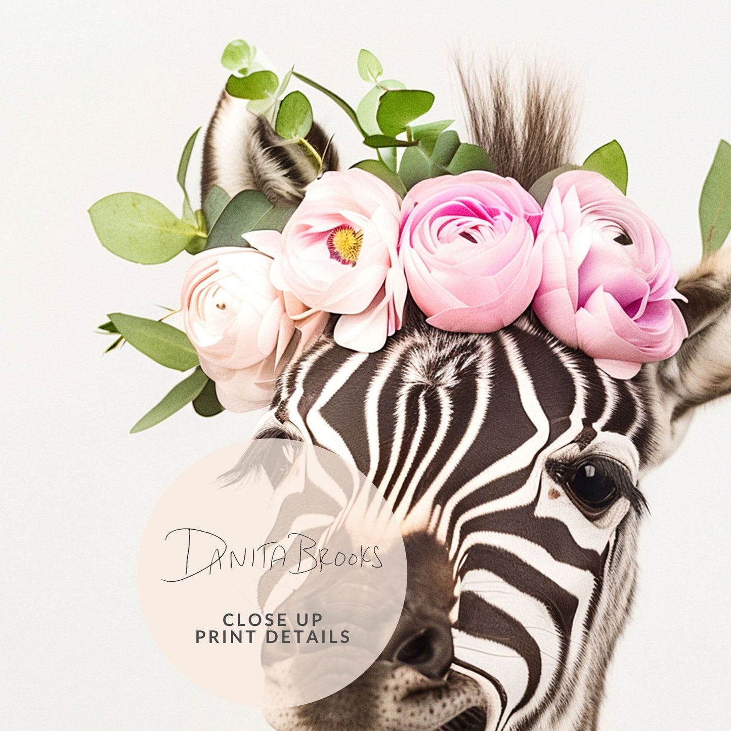 Zebra 3 Flower Crown Print