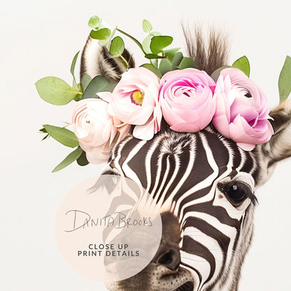 Zebra 3 Flower Crown Print