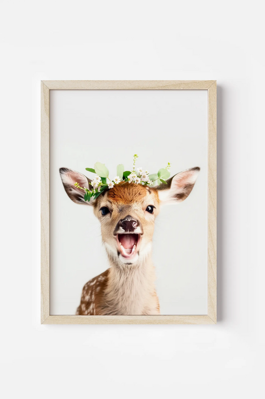 a deer with a flower crown on its head