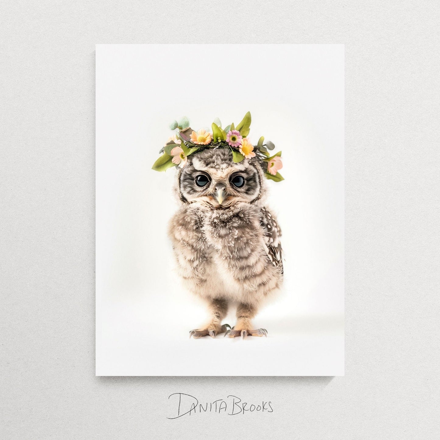 Standing Owl Flower Crown Print