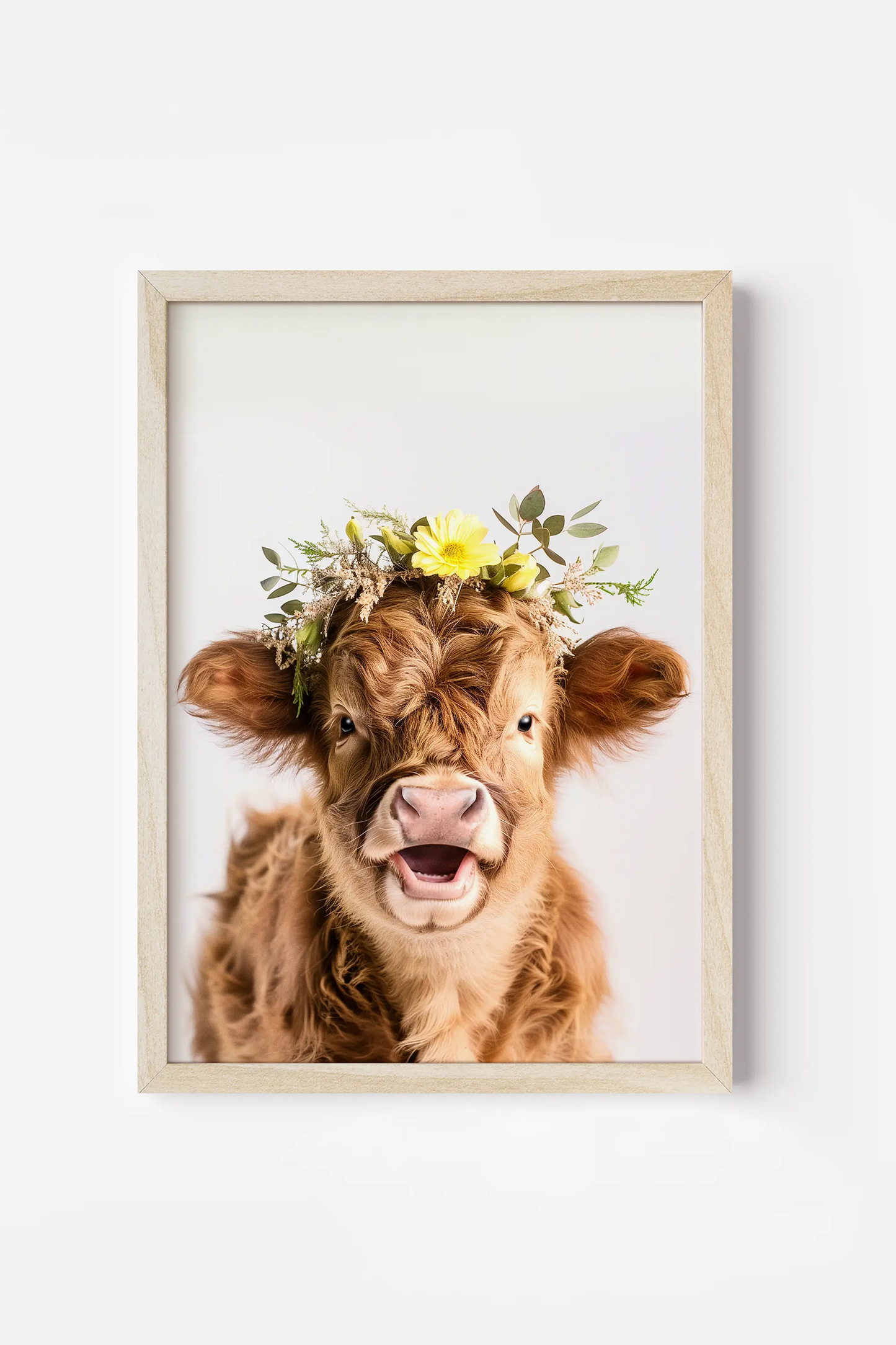 a cow with a flower crown on its head