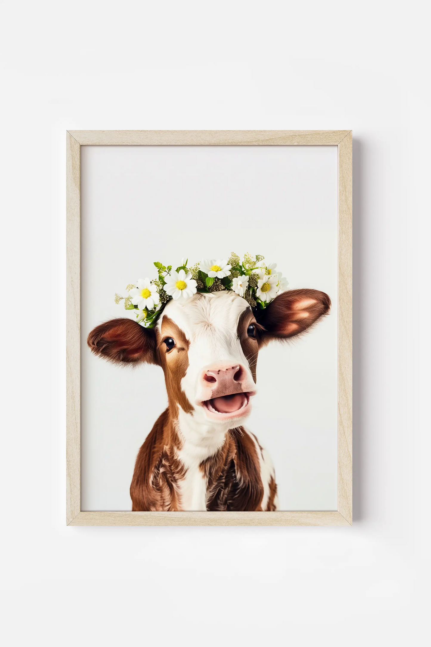 a cow with a flower crown on its head