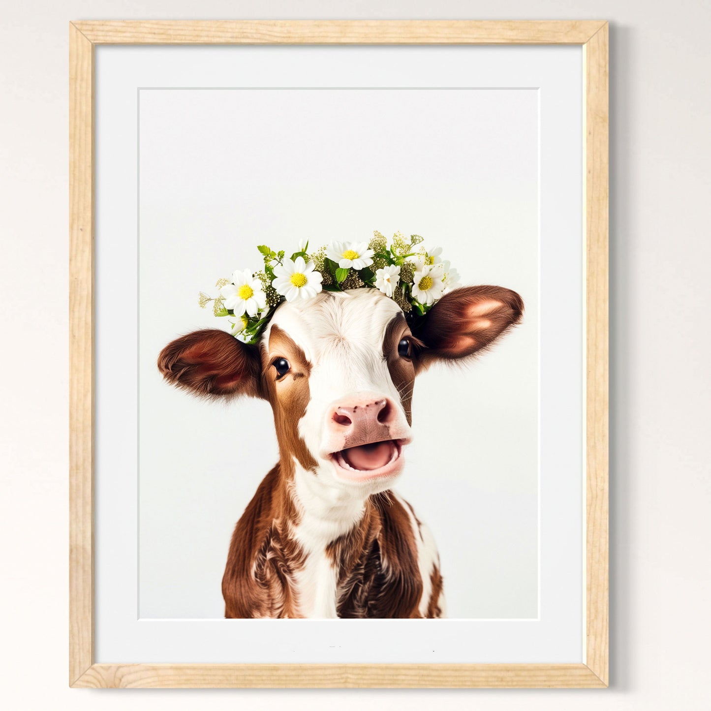 a cow with a flower crown on its head