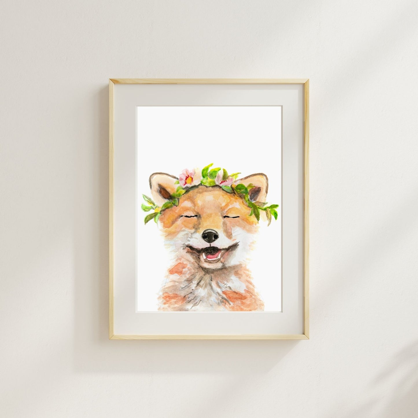 Woodland nursery flower crown fox print – sweet animal wall decor for baby girl’s room made for original watercolor paintings by Danita Brooks 