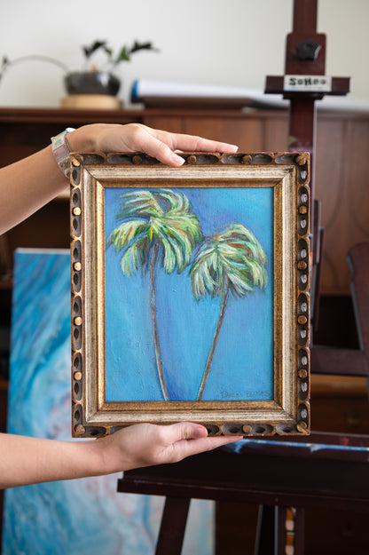 "Leaning" Original Palm Tree Oil Painting 8"x10"