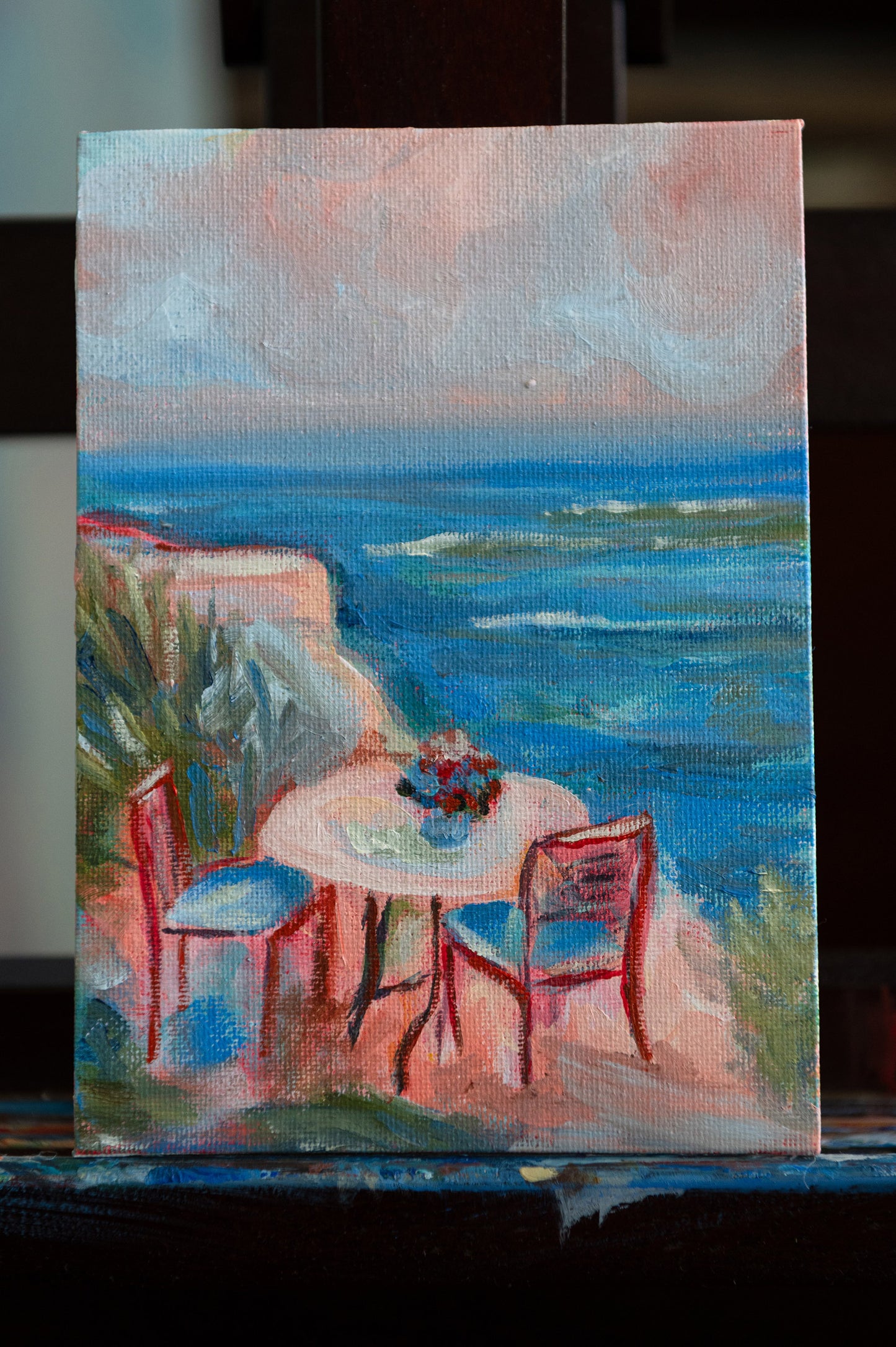 Table for Two – Original Coastal Mini Painting 5x7