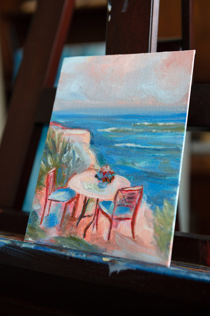Table for Two – Original Coastal Mini Painting 5x7