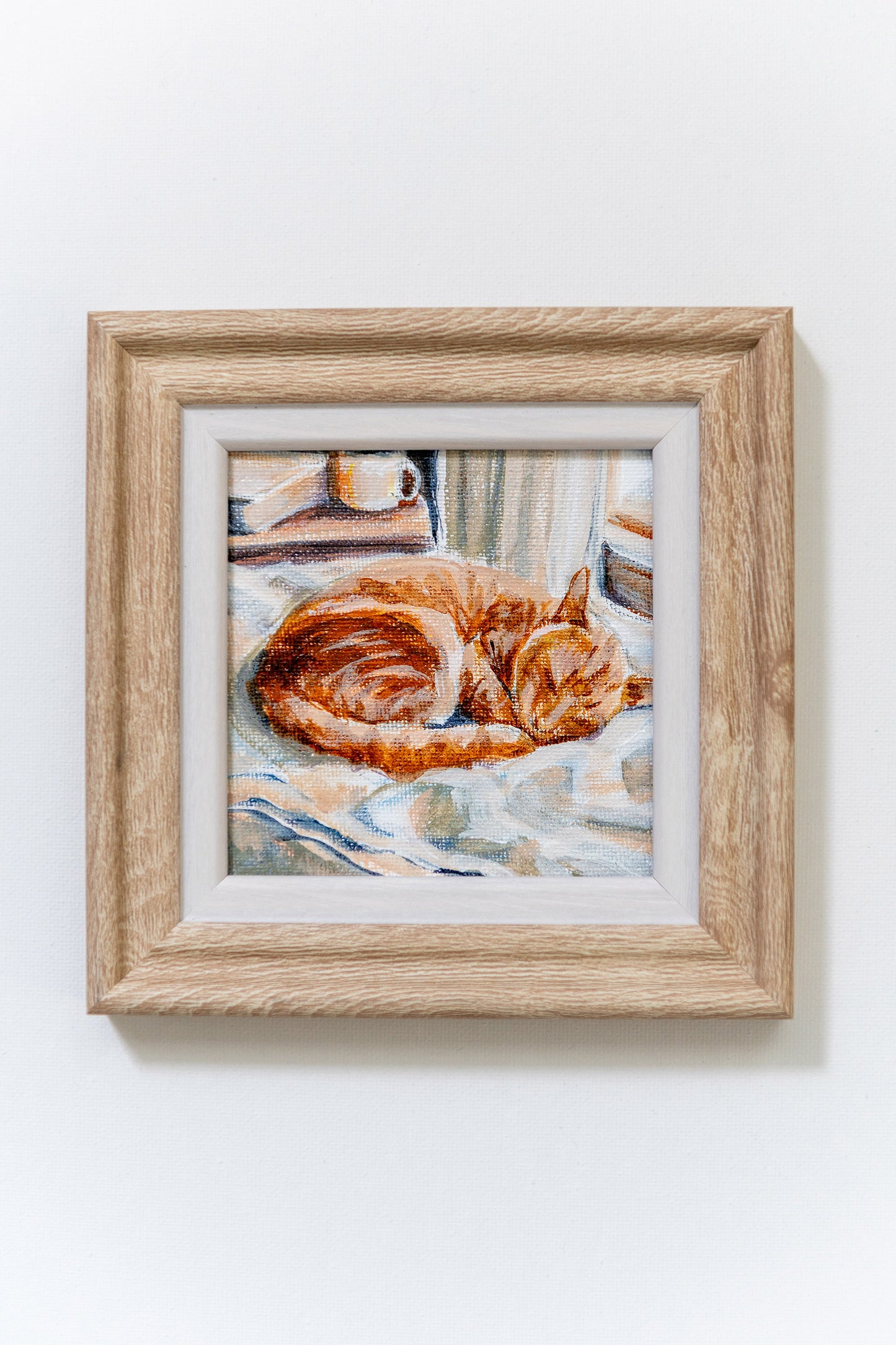 Sunlit Nap – Framed Mini Tabby Cat Painting