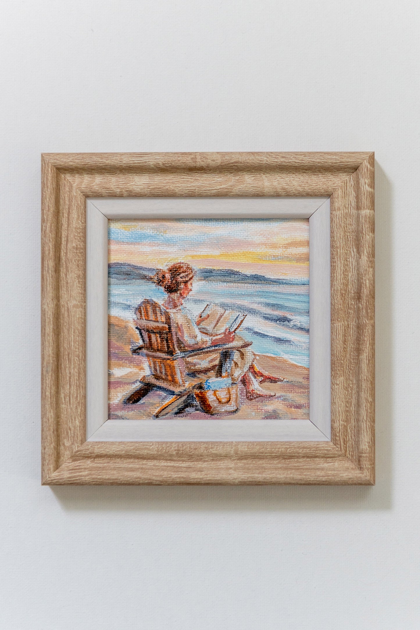 Pages by the Shore – Framed Mini Coastal Painting