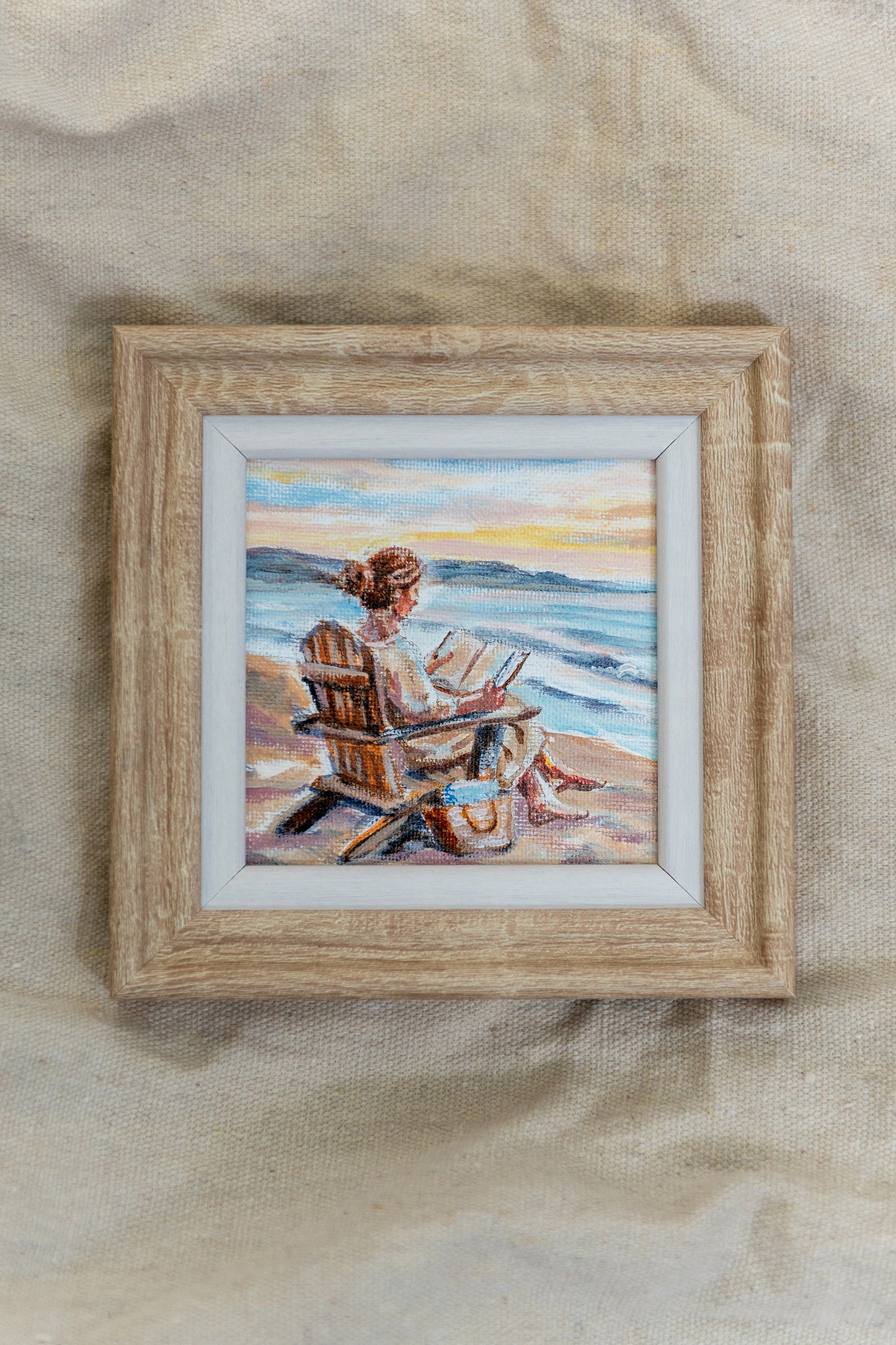 Pages by the Shore – Framed Mini Coastal Painting