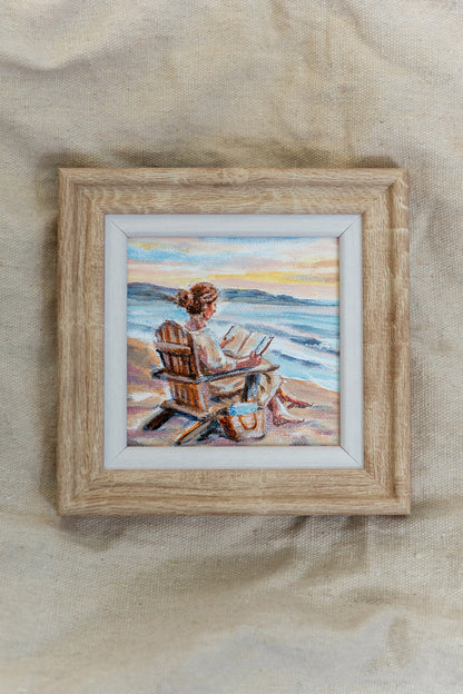 Pages by the Shore – Framed Mini Coastal Painting