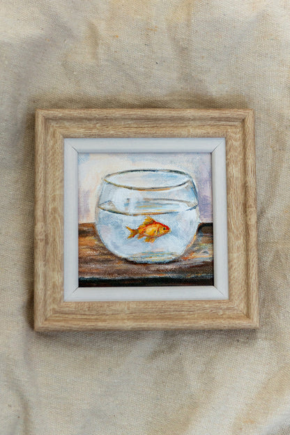 Quiet Observer – Made-to-Order Framed Mini Goldfish Painting