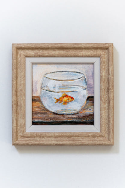 Quiet Observer – Made-to-Order Framed Mini Goldfish Painting
